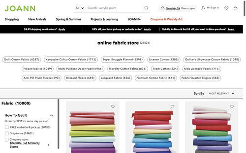 JOANN website screenshot