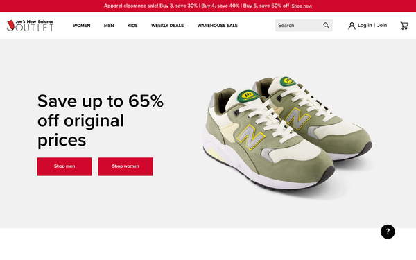 Joe's New Balance Outlet screenshot