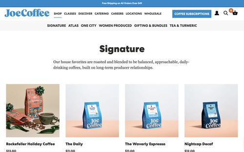 Joe Coffee website screenshot