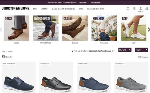Johnston & Murphy website screenshot