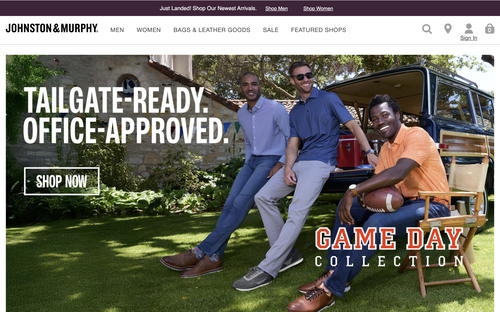 Johnston & Murphy website screenshot