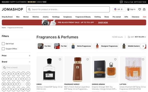 Jomashop website screenshot