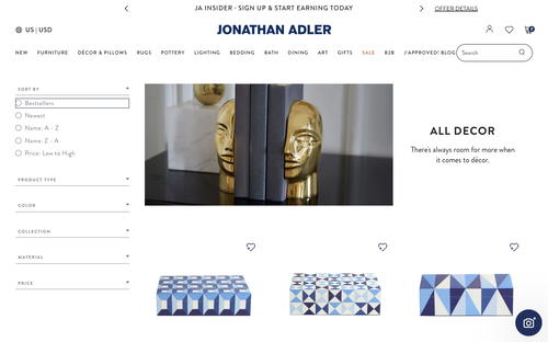 Jonathan Adler website screenshot