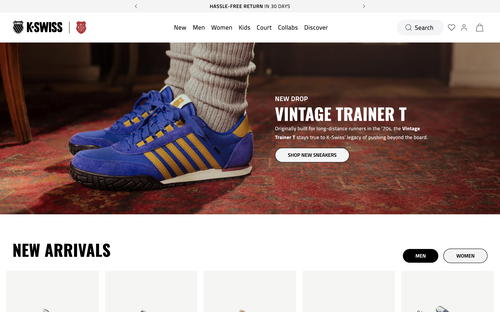 K-Swiss website screenshot