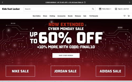 Kids Foot Locker website screenshot