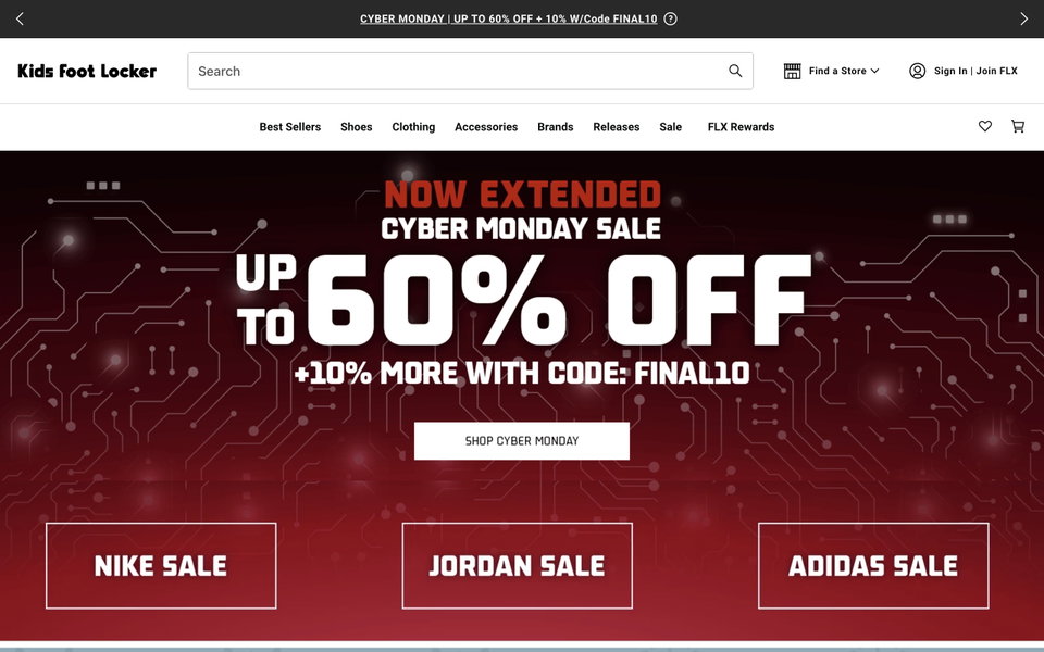 Kids Foot Locker website