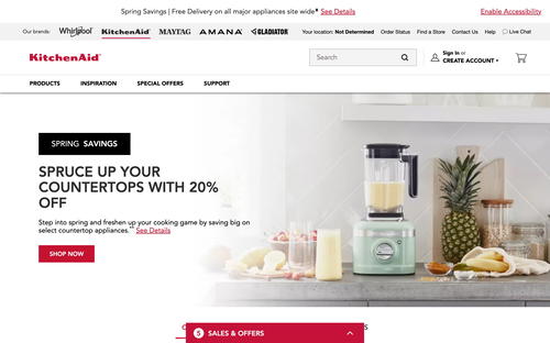 KitchenAid website screenshot