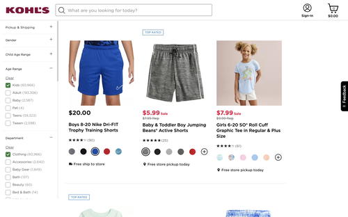 Kohl's website screenshot