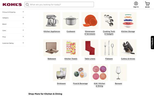 Kohl's website screenshot