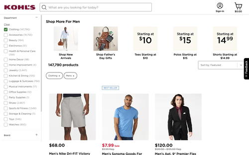 Kohl's website screenshot