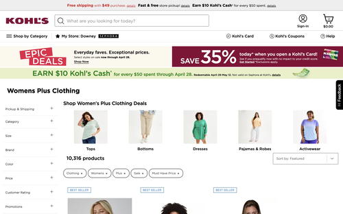 Kohl's website screenshot