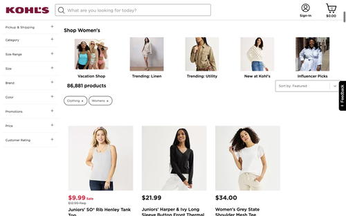 Kohl's website screenshot