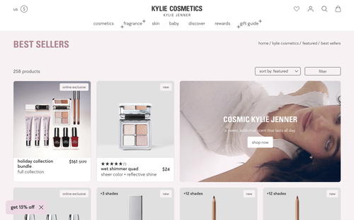 Kylie Cosmetics website screenshot