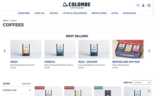 La Colombe Coffee Roasters website screenshot