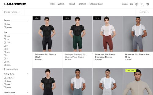 La Passione Cycling Couture website screenshot