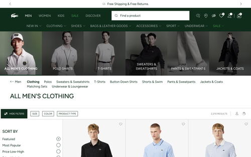 Lacoste website screenshot