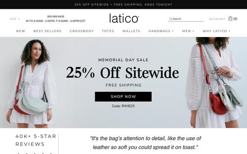 Latico Leathers website screenshot