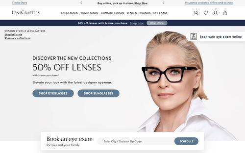 LensCrafters website screenshot