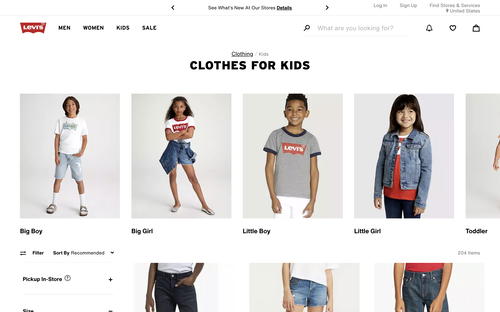 Levis website screenshot