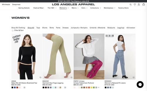 Los Angeles Apparel website screenshot