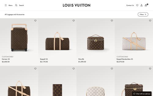 Louis Vuitton website screenshot