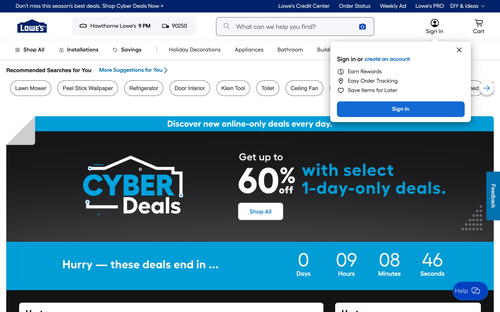 Lowe's website screenshot