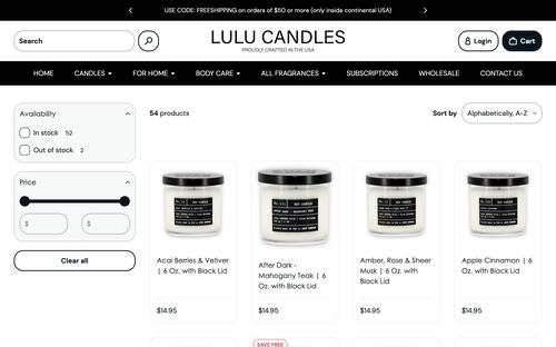 Lulu Candles website screenshot