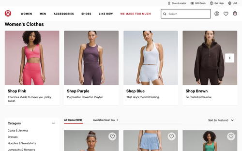 lululemon website screenshot