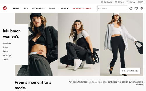 lululemon website screenshot
