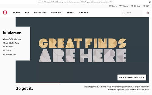 lululemon website screenshot