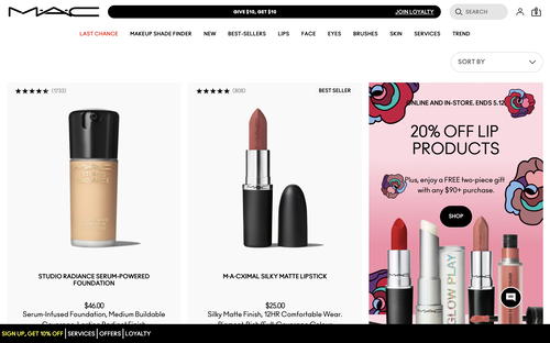MAC Cosmetics website screenshot