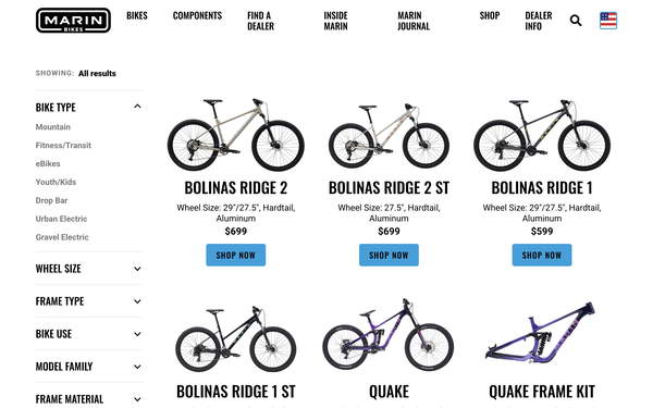 Marin Bikes screenshot
