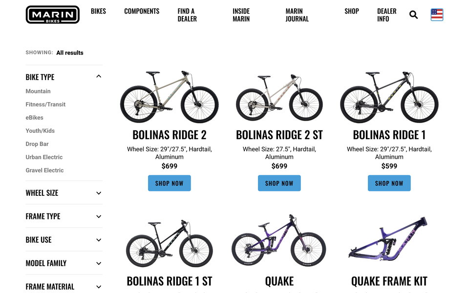Marin Bikes website