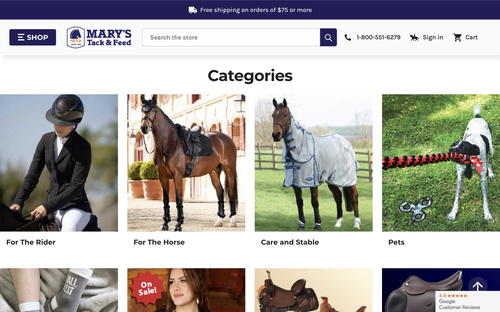 Mary's Tack & Feed website screenshot