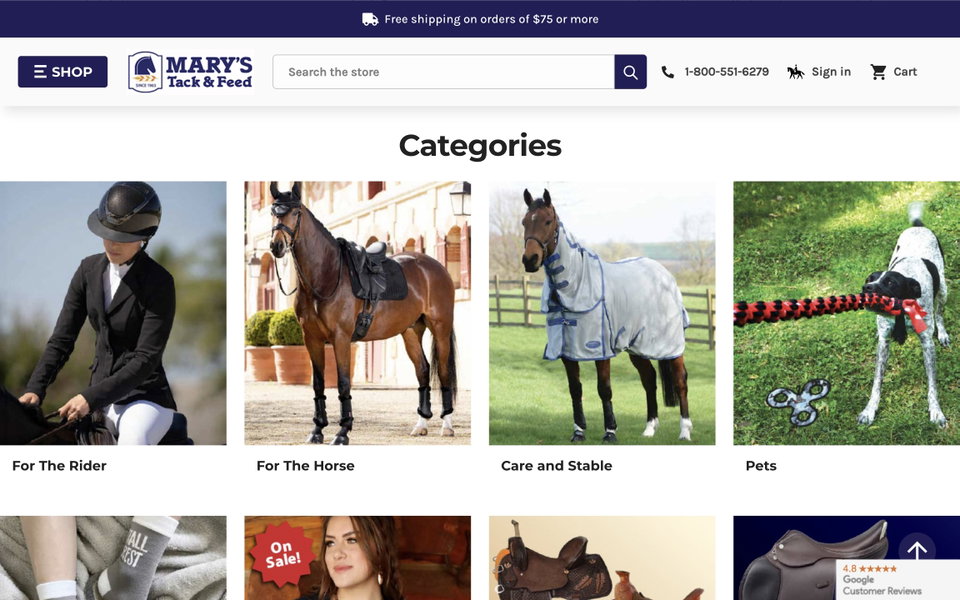 Mary's Tack & Feed website