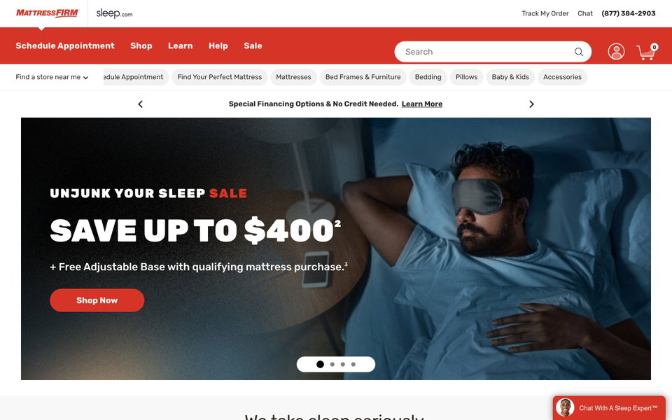 Mattress Firm website