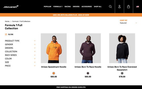 McLaren Store website screenshot