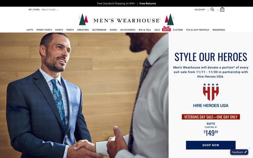 Men's Wearhouse website screenshot