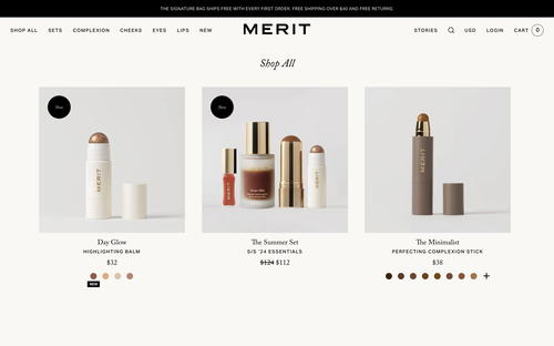 MERIT Beauty website screenshot