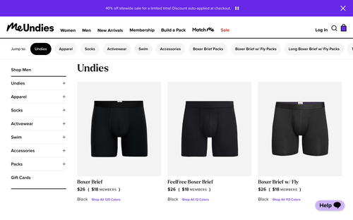MeUndies website screenshot