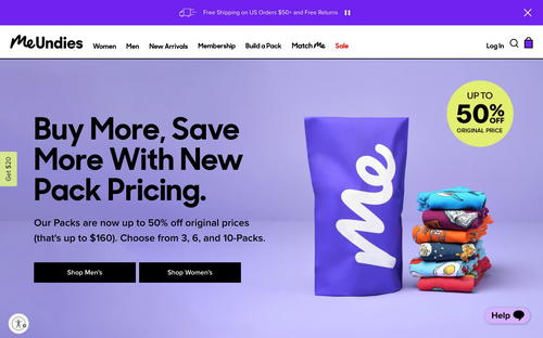 MeUndies website screenshot