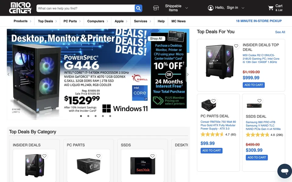 Micro Center website