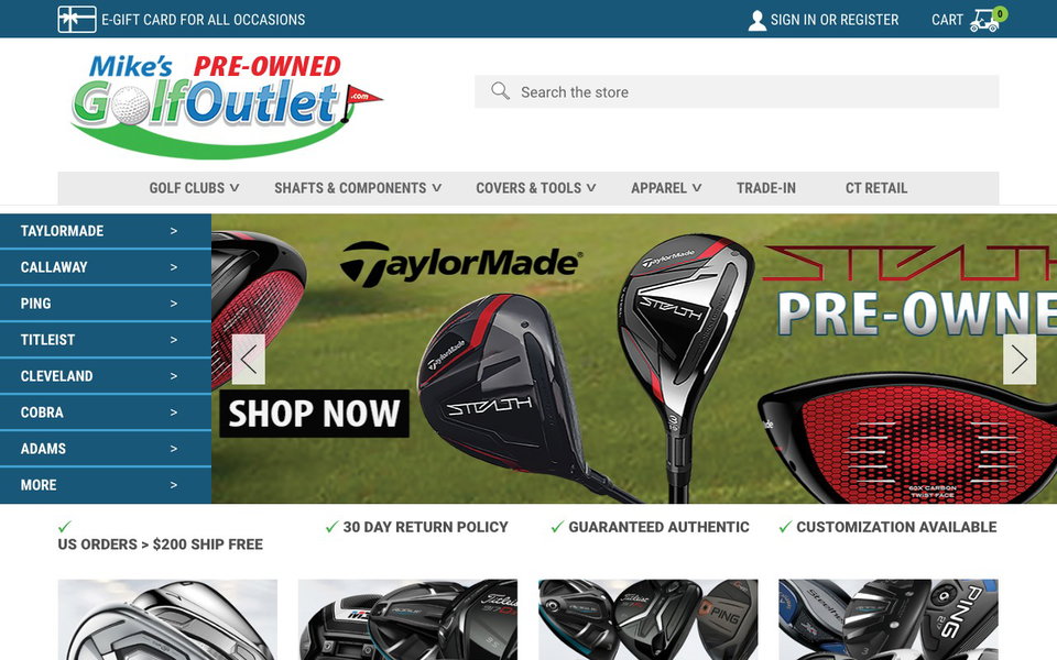 Mike's Golf Outlet website