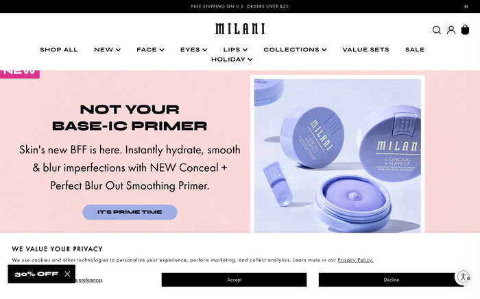 Milani Cosmetics screenshot