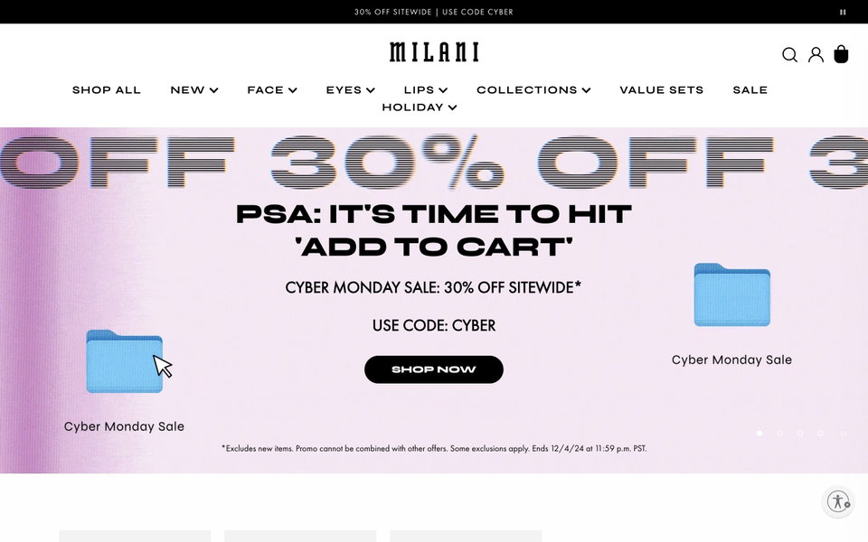 Milani Cosmetics website