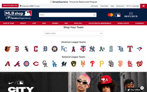 MLB Shop Official Online Store website screenshot
