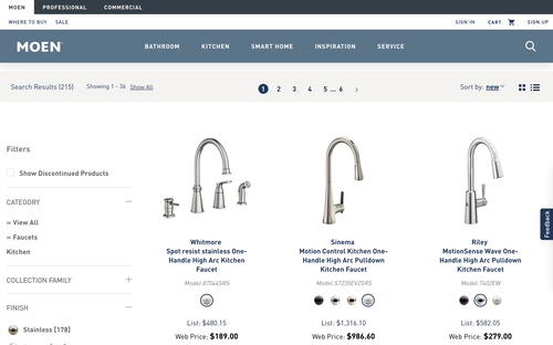 Moen website screenshot