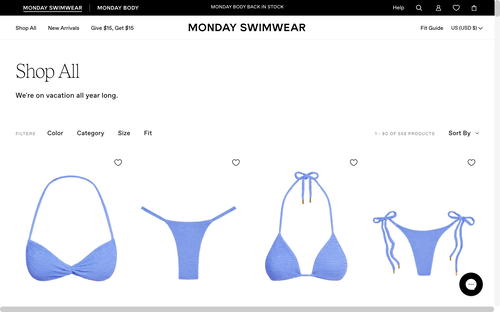Monday Swimwear website screenshot