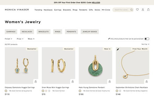 Monica Vinader website screenshot