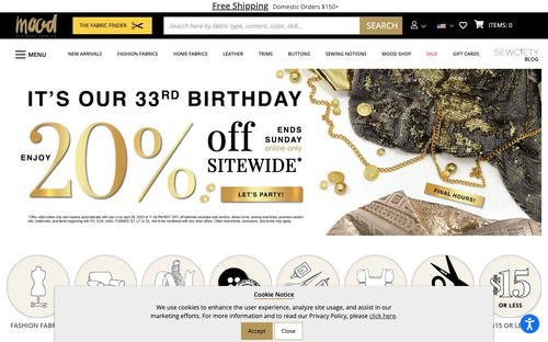 Mood Fabrics website screenshot